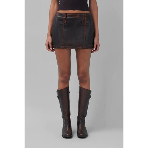 MIMCHIK Leather Mini Skirt in Brown Leather Large Womens Distressed - Picture 11 of 11